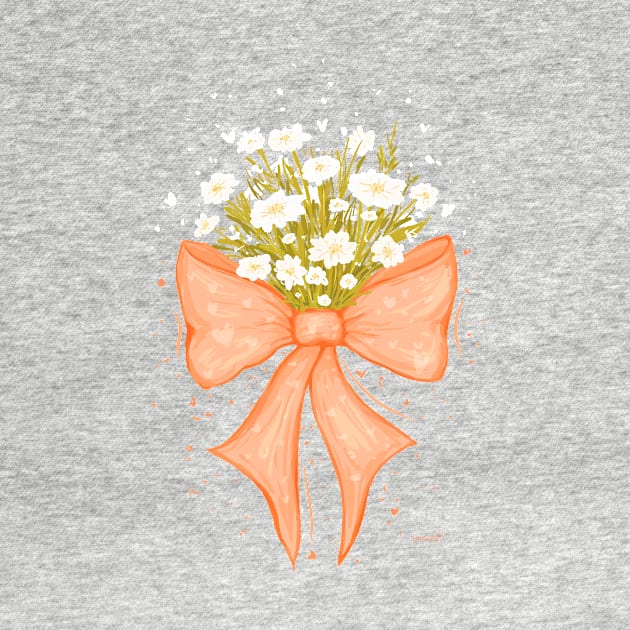 Pantone Peach Fuzz Coquette Bows with White Flowers by rnmarts